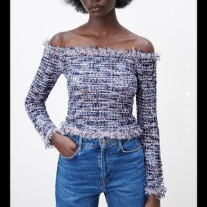 🆕 Zara Frayed Textured Top SIZE Medium